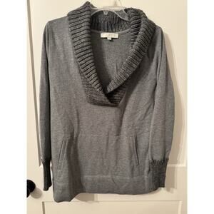 Loft V-Neck Sweatshirt w/ Sweater Accents Gray Sz XL Preppy Old Money Academia